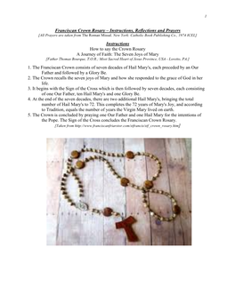 Franciscan Crown Rosary – Instructions, Reflections and Prayers [All Prayers Are Taken from the Roman Missal