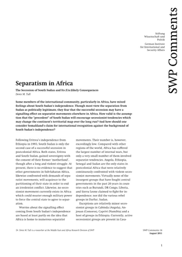 Separatism in Africa. the Secession of South Sudan and Its (Un-)