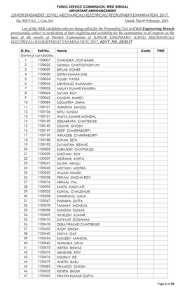 Junior Engineers' (Civil/ Mechanical/ Electrical)