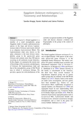 Eggplant (Solanum Melongena L.): Taxonomy and Relationships 2