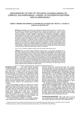 Geochemistry of Part of the Santa Catarina Granulitic Complex, Southern Brazil: a Model of Differentiation from High Alumina Basalt