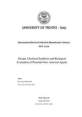 Design, Chemical Synthesis and Biological Evaluation of Potential New Antiviral Agents