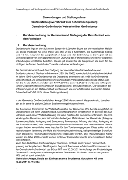 Einwendungen Und Stellungnahme Planfeststellungsverfahren Feste Fehmarnbeltquerung Gemeinde Großenbrode/ Ostseeheilbad Großenbrode