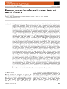 Himalayan Leucogranites and Migmatites: Nature, Timing and Duration of Anatexis