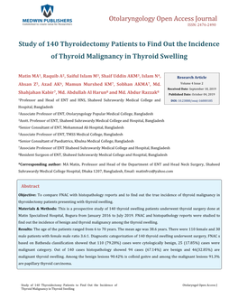 Study of 140 Thyroidectomy Patients to Find out the Incidence of Thyroid Malignancy in Thyroid Swelling