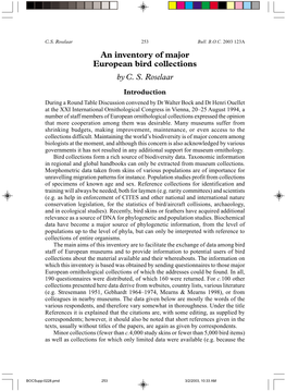 An Inventory of Major European Bird Collections by C