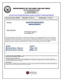 AVIATION RESOURCE MANAGEMENT AFSC: 1C072 Tsgt