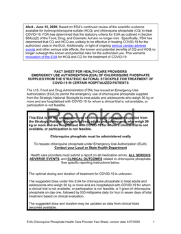 Chloroquine Phosphate Fact Sheet For