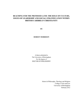 Reaching for the Promised Land: the Role of Culture, Issues of Leadership and Social Stratification Within British Caribbean Christianity