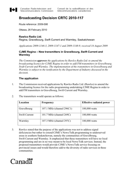 Broadcasting Decision CRTC 2010-117