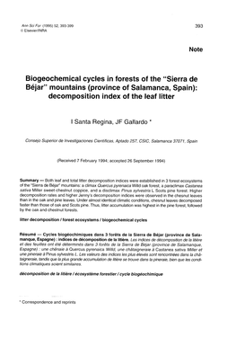 Biogeochemical Cycles in Forests of the "Sierra De Béjar" Mountains (Province of Salamanca, Spain): Decomposition Index of the Leaf Litter