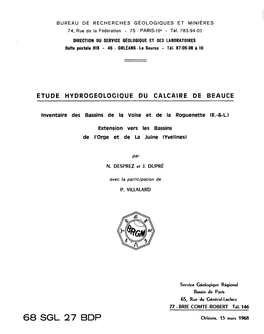 68 SGL 27 BDP Orléans, 15 Mars 1968 ETUDE HYDROGEOLOGIQUE DE LA NAPPE