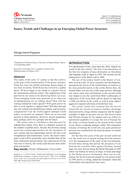 Issues, Trends and Challenges in an Emerging Global Power Structure