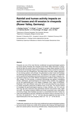 Rainfall and Human Activity Impacts on Soil Losses and Rill Erosion In