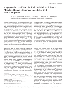 Angiopoietin 1 and Vascular Endothelial Growth Factor Modulate Human Glomerular Endothelial Cell Barrier Properties