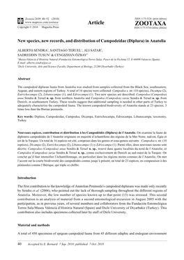 Zootaxa, New Species, New Records, and Distribution of Campodeidae