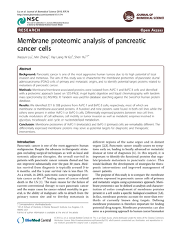 Membrane Proteomic Analysis of Pancreatic Cancer Cells Xiaojun Liu1, Min Zhang1, Vay Liang W Go2, Shen Hu1,3*