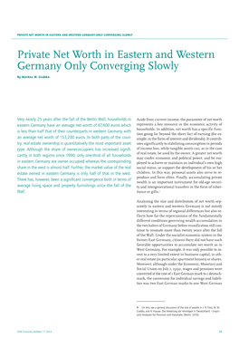 Private Net Worth in Eastern and Western Germany Only Converging Slowly