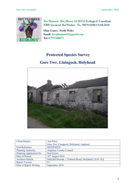 Protected Species Survey Gors Twr, Llaingoch, Holyhead