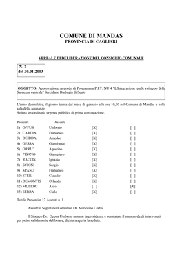 Comune Di Mandas Provincia Di Cagliari