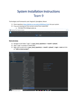 System Installation Instructions Team 9
