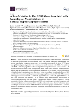 A Rare Mutation in the APOB Gene Associated with Neurological Manifestations in Familial Hypobetalipoproteinemia