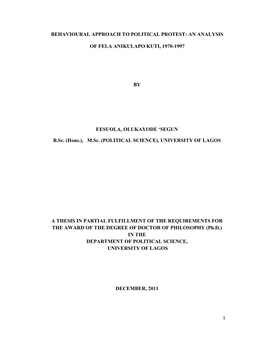 An Inquiry Into the Political Protest and Social Movement of Fela Anikulapo Kuti from 1973 to 1997