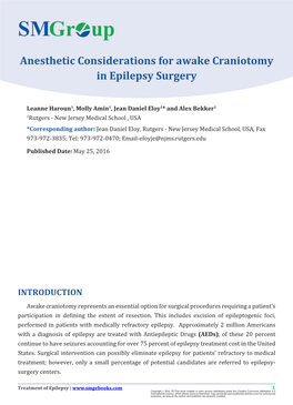 Anesthetic Considerations for Awake Craniotomy in Epilepsy Surgery