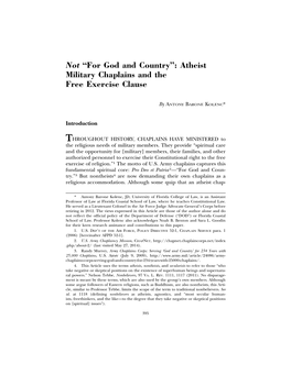 Not “For God and Country”: Atheist Military Chaplains and the Free Exercise Clause