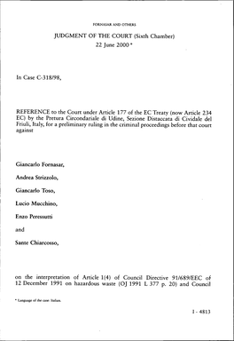 JUDGMENT of the COURT (Sixth Chamber) 22 June 2000 *