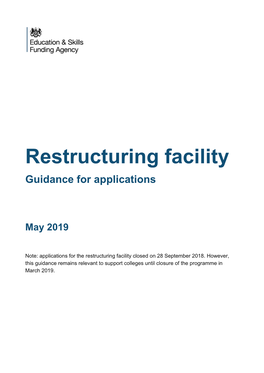 Restructuring Facility Guidance for Applications