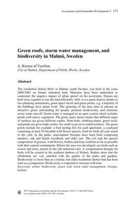 Green Roofs, Storm Water Management, and Biodiversity in Malmö, Sweden