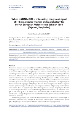 When Mtdna COI Is Misleading: Congruent Signal of ITS2 Molecular Marker and Morphology for North European Melanostoma Schiner, 1860 (Diptera, Syrphidae)