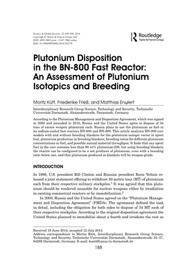 Plutonium Disposition in the BN-800 Fast Reactor: an Assessment of Plutonium Isotopics and Breeding