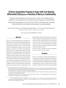 A Stress Inoculation Program to Cope with Test Anxiety: Differential Efficacy As a Function of Worry Or Emotionality