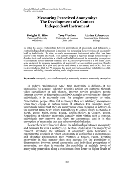 Measuring Perceived Anonymity: the Development of a Context Independent Instrument