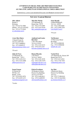 Attorneys in Israel Who Are Prepared to Handle Cases Pursuant to the Hague Convention on the Civil Aspects of International Child Abduction*