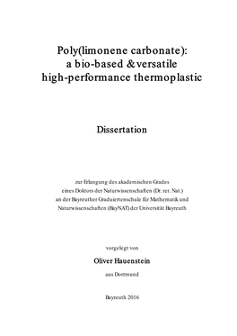 Poly(Limonene Carbonate): a Bio-Based & Versatile High-Performance Thermoplastic