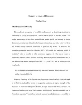 Modality in Medieval Philosophy Stephen Read