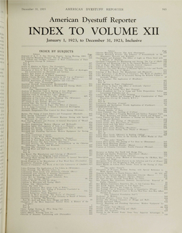 INDEX to VOLUME XII ! January 1, 1923, to D Ecem Ber 31, 1923, Inclusive