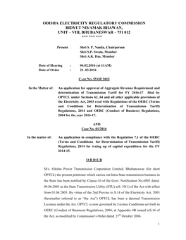 Odisha Electricity Regulatory Commission Bidyut Niyamak Bhawan, Unit – Viii, Bhubaneswar – 751 012 *** *** ***