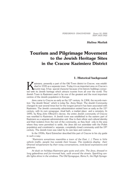 Tourism and Pilgrimage Movement to the Jewish Heritage Sites in the Cracow Kazimierz District