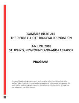 Program Summer Institute the Pierre Elliott Trudeau