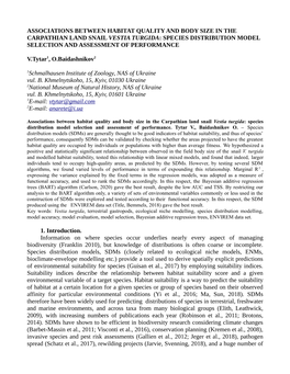 Species Distribution Model Selection and Assessment of Performance