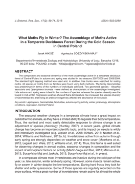 What Moths Fly in Winter? the Assemblage of Moths Active in a Temperate Deciduous Forest During the Cold Season in Central Poland