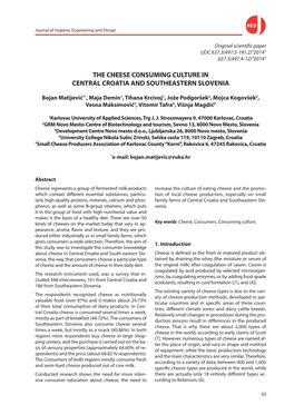 The Cheese Consuming Culture in Central Croatia and Southeastern Slovenia