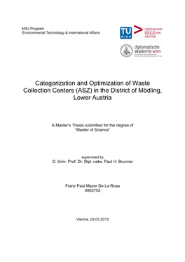 Categorization and Optimization of Waste Collection Centers (ASZ) in the District of Mödling, Lower Austria