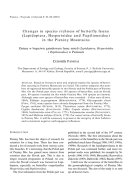 Changes in Species Richness of Butterfly Fauna (Lepidoptera, Hesperioidea and Papilionoidea) in the Pieniny Mountains