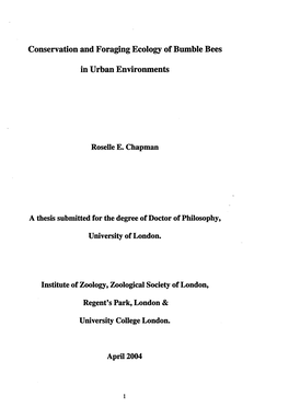 Conservation and Foraging Ecology of Bumble Bees In