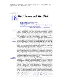 Word Senses and Wordnet Lady Bracknell